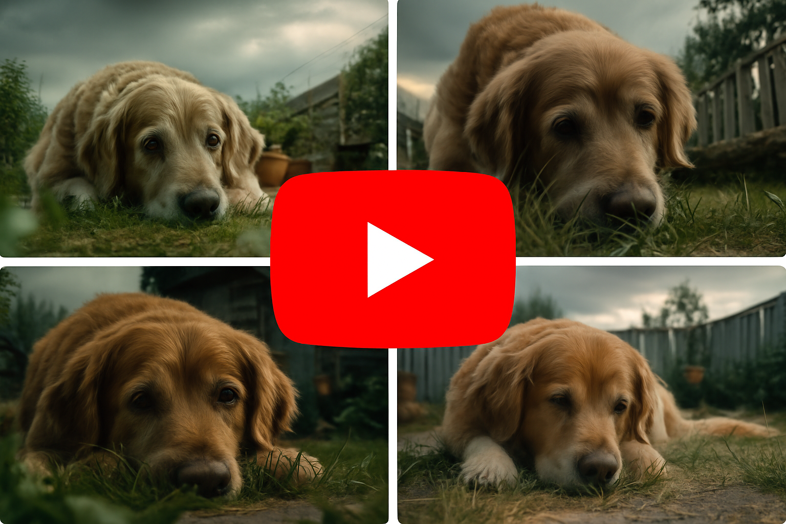 Sad dog eating grass